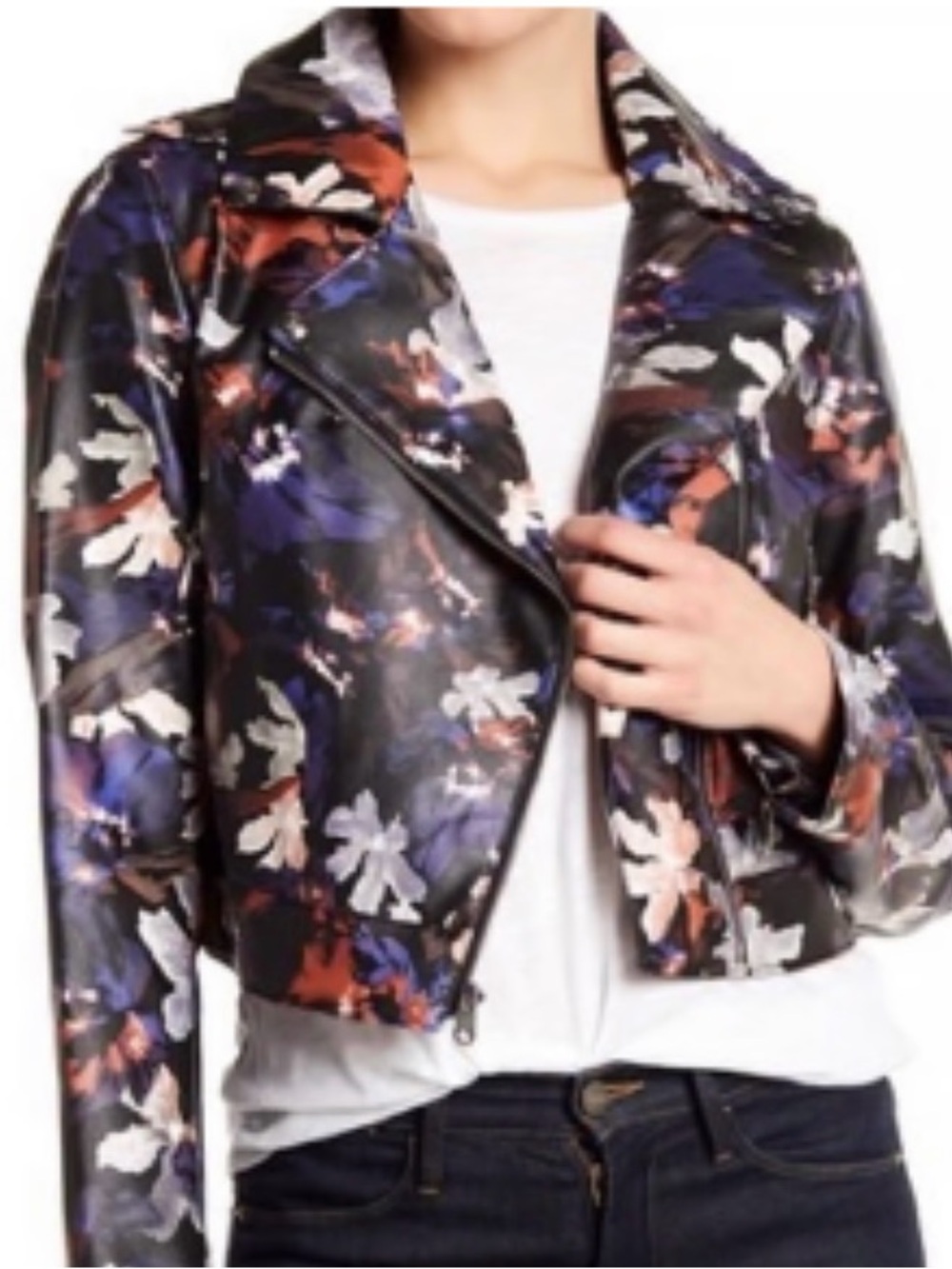 Sam Edelman Black Floral Faux Leather Moto Jacket - XL